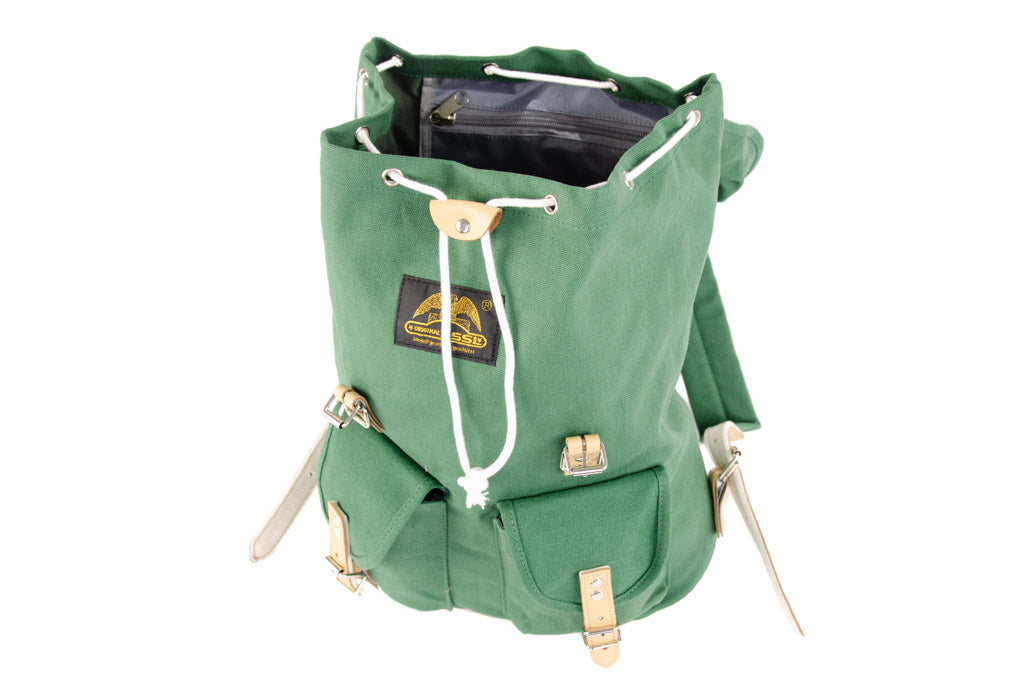 RU131 Baumwoll-Wander-Rucksack mit Echt-Leder-Strippen 15L Grün