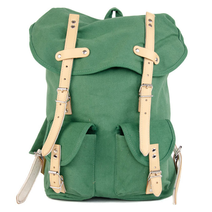 RU131 Baumwoll-Wander-Rucksack mit Echt-Leder-Strippen 15L Grün