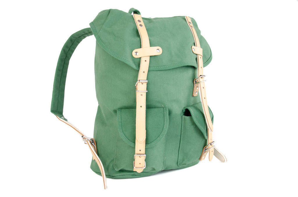RU131 Baumwoll-Wander-Rucksack mit Echt-Leder-Strippen 15L Grün