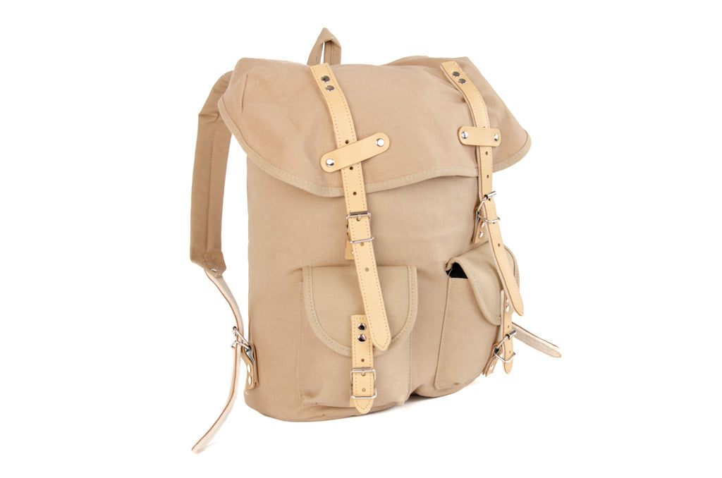 RU131 Cotton Hiking Backpack with Real Leather Stripping 15L Sand