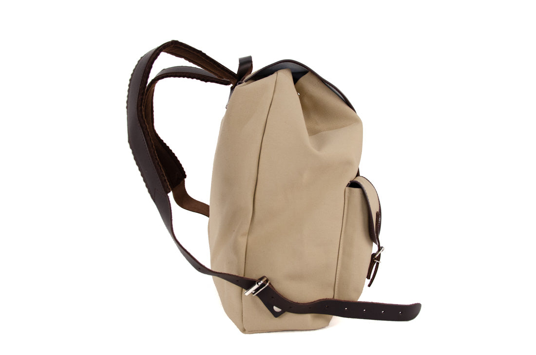 RU137DEPL cotton backpack sand with dark brown trim