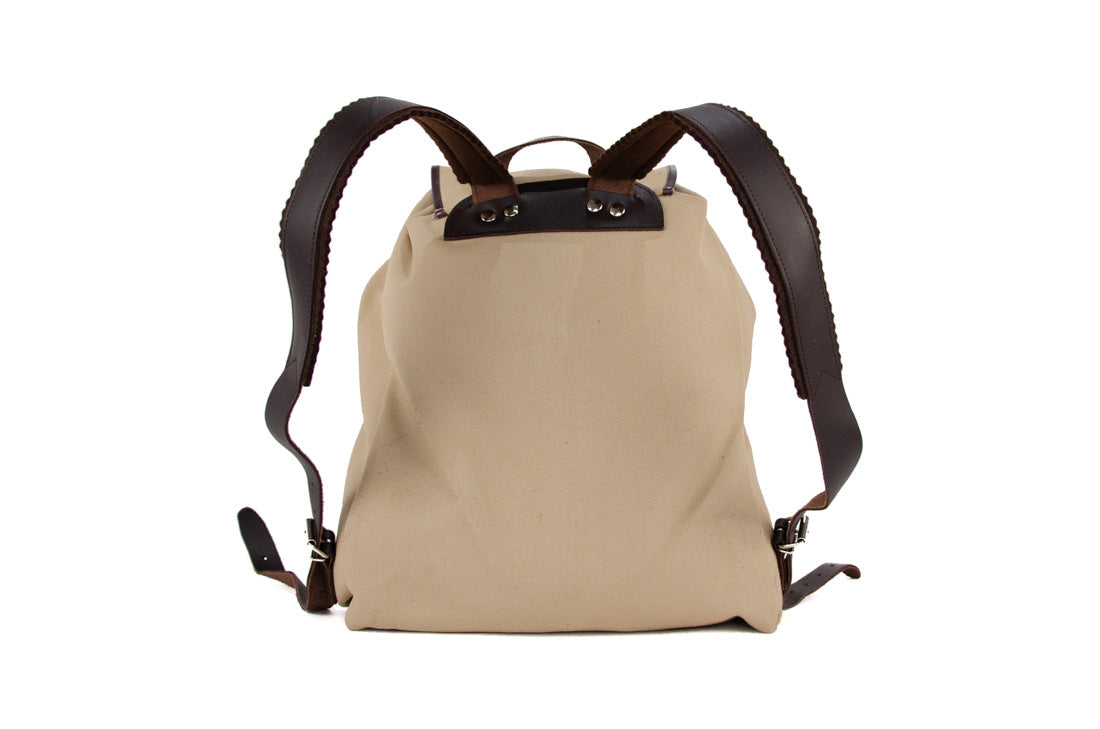 RU137DEPL cotton backpack sand with dark brown trim