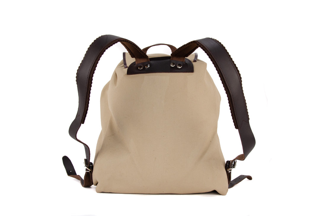 RU137DEPL cotton backpack sand with dark brown trim