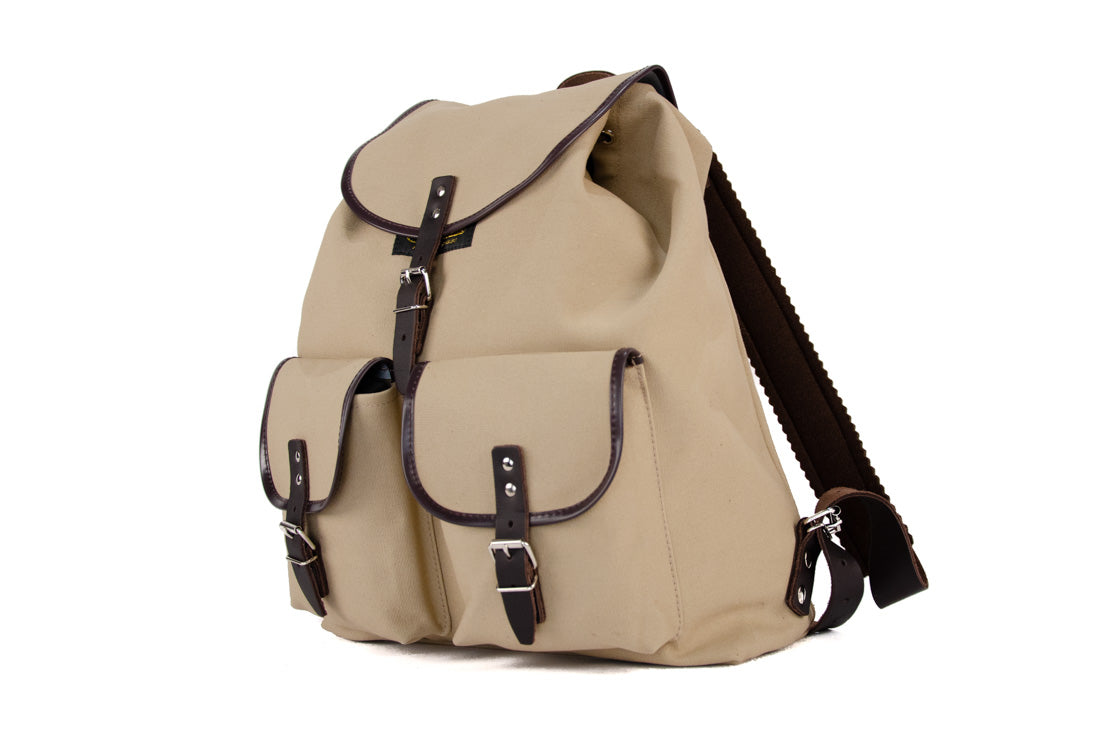 RU137DEPL cotton backpack sand with dark brown trim