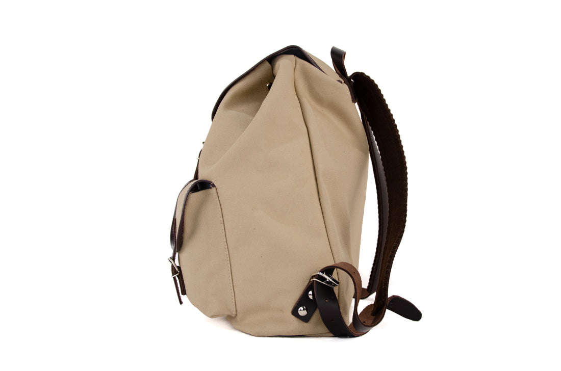 RU137DEPL cotton backpack sand with dark brown trim