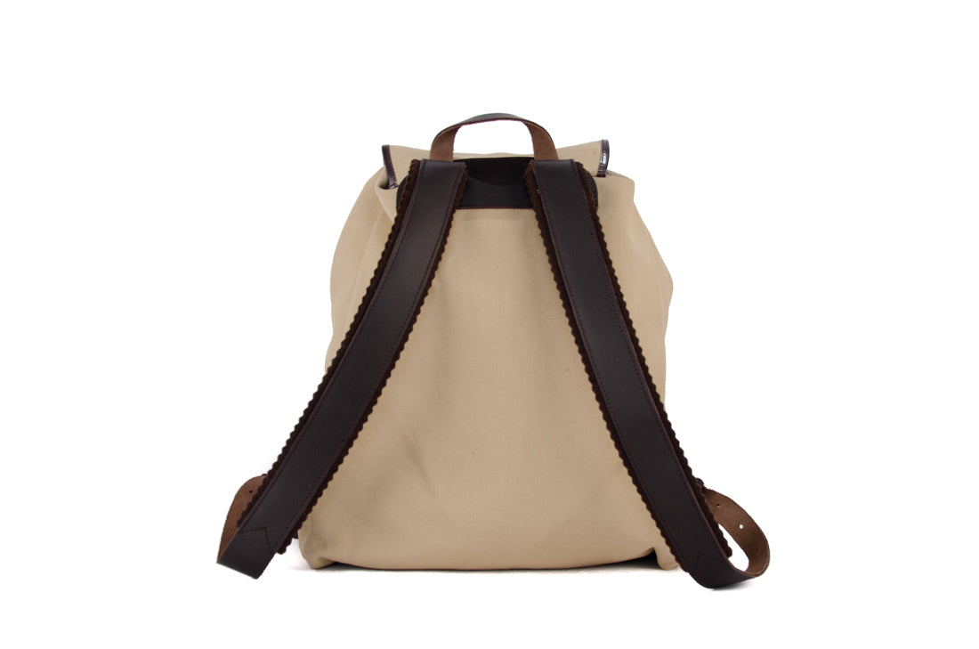 RU137DEPL cotton backpack sand with dark brown trim