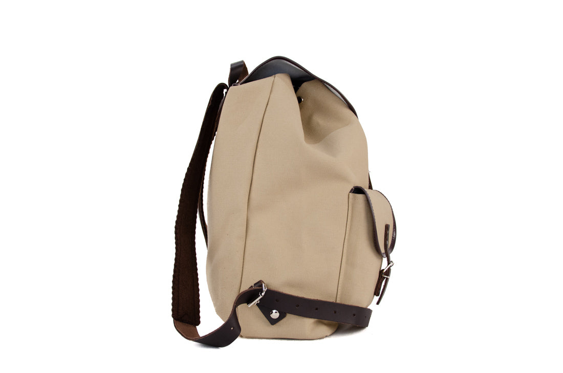 RU137DEPL cotton backpack sand with dark brown trim
