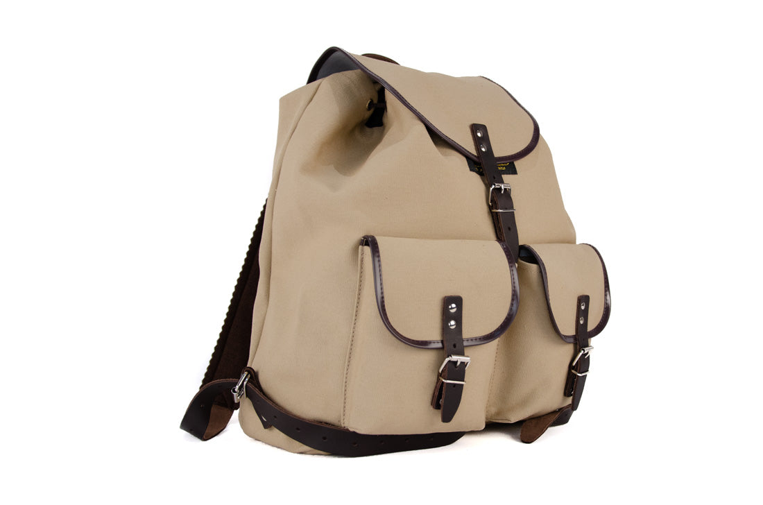 RU137DEPL cotton backpack sand with dark brown trim