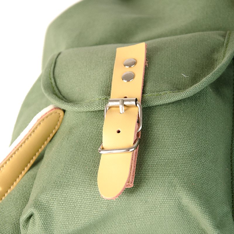 RU139 Baumwoll-Wander-Rucksack mit Echt-Leder-Strippen 15L Mitteloliv