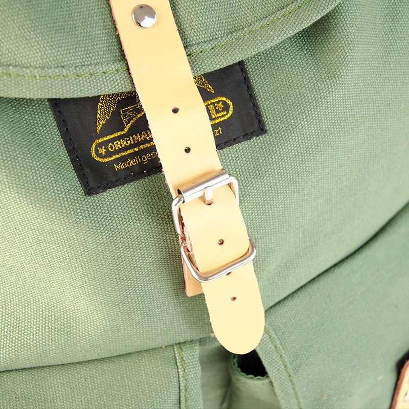 RU139 Baumwoll-Wander-Rucksack mit Echt-Leder-Strippen 15L Mitteloliv