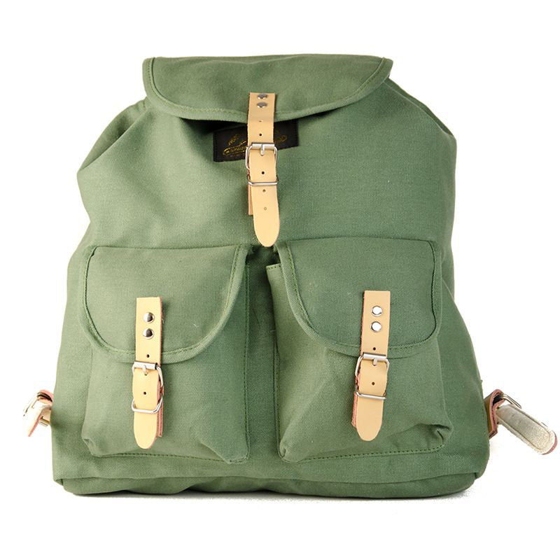 RU139 Baumwoll-Wander-Rucksack mit Echt-Leder-Strippen 15L Mitteloliv