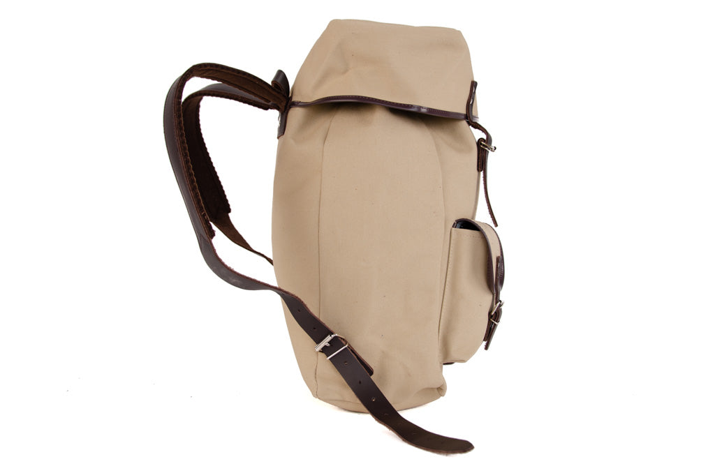 RU138LEDB cotton backpack with genuine leather stripping sand