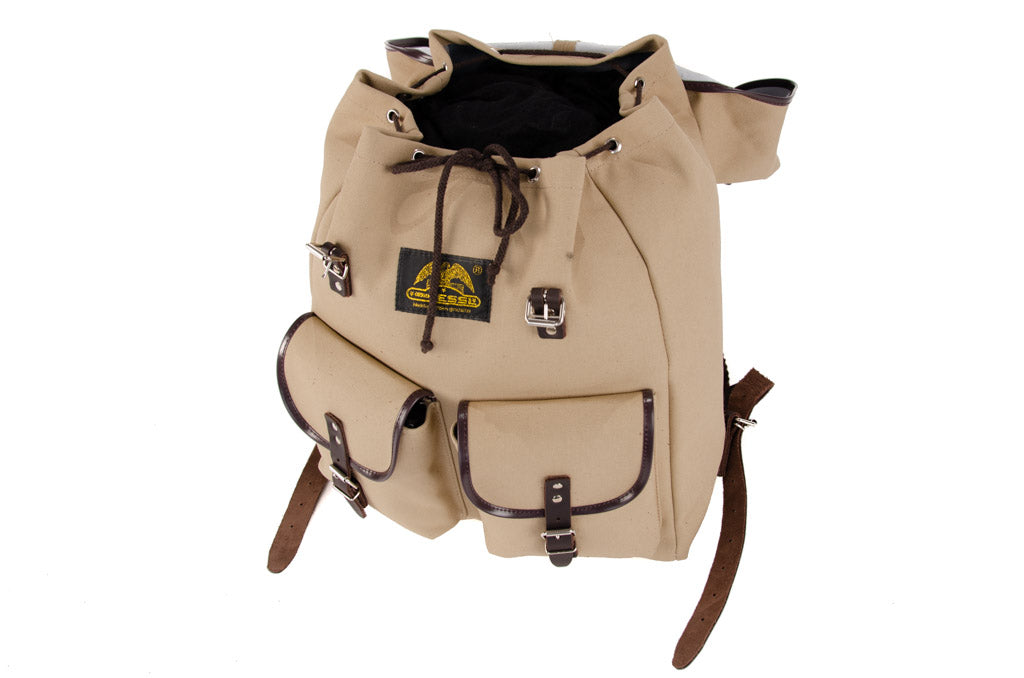 RU138LEDB cotton backpack with genuine leather stripping sand