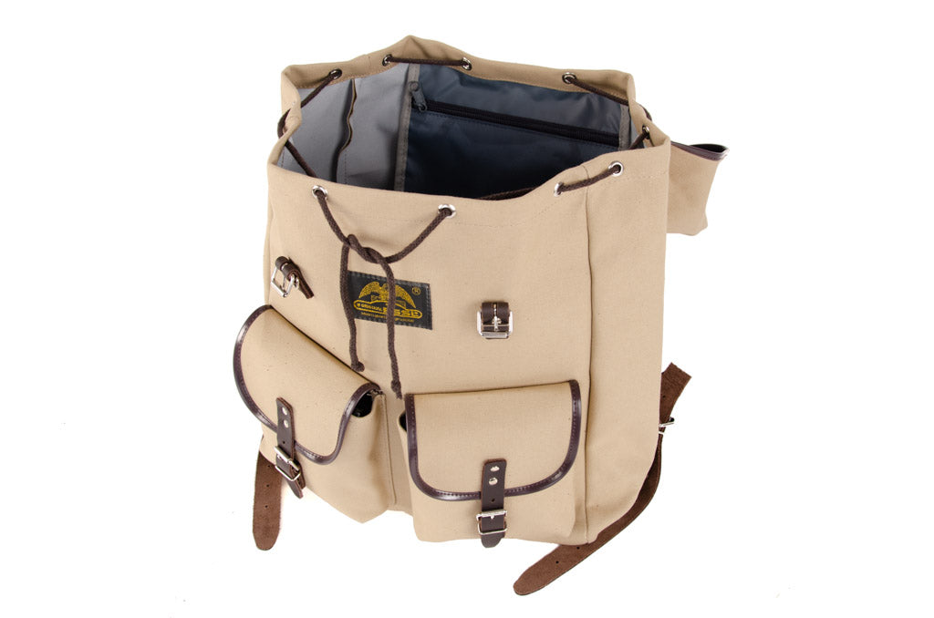 RU138LEDB cotton backpack with genuine leather stripping sand