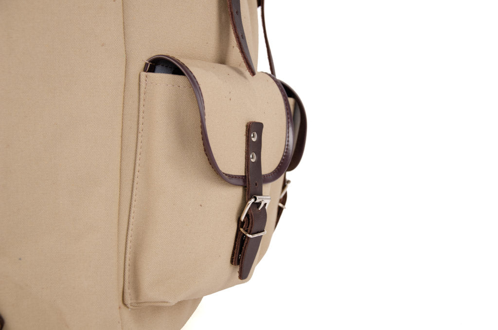 RU138LEDB cotton backpack with genuine leather stripping sand