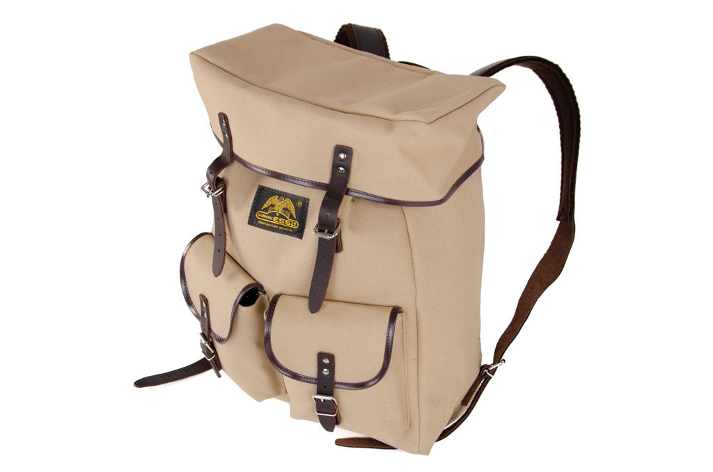 RU138LEDB cotton backpack with genuine leather stripping sand