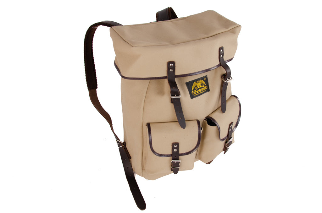 RU138LEDB cotton backpack with genuine leather stripping sand