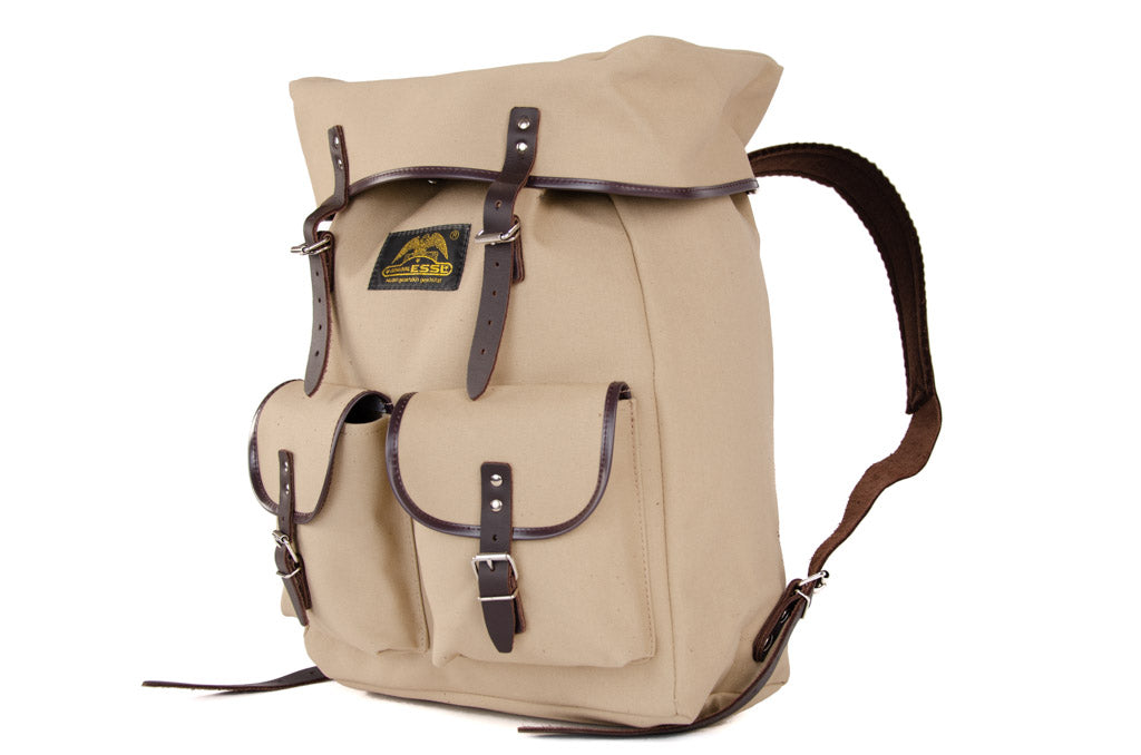 RU138LEDB cotton backpack with genuine leather stripping sand