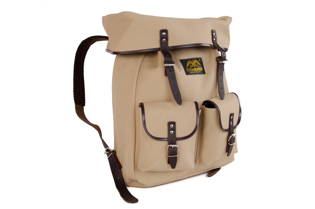 RU138LEDB cotton backpack with genuine leather stripping sand
