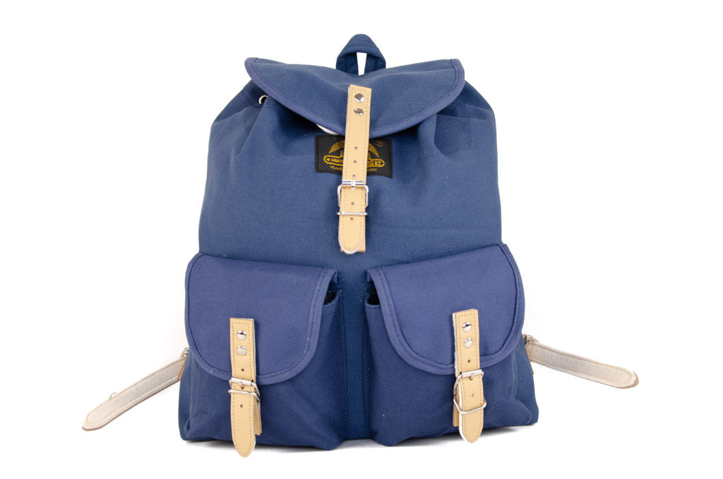 RU139 Cotton Hiking Backpack with Real Leather Stripping 15L Blue