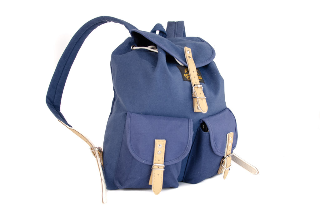 RU139 Cotton Hiking Backpack with Real Leather Stripping 15L Blue